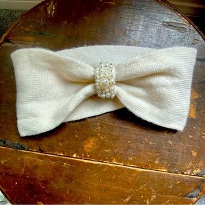 GUC White, Pearl & Bead Embellished Knotted Headband from Nordstrom